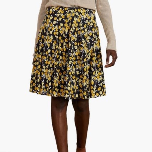 Boden Dresses & Skirts - NWT Boden Victoria Skirt Pleated Black Yellow Floral Lined 20 / 22